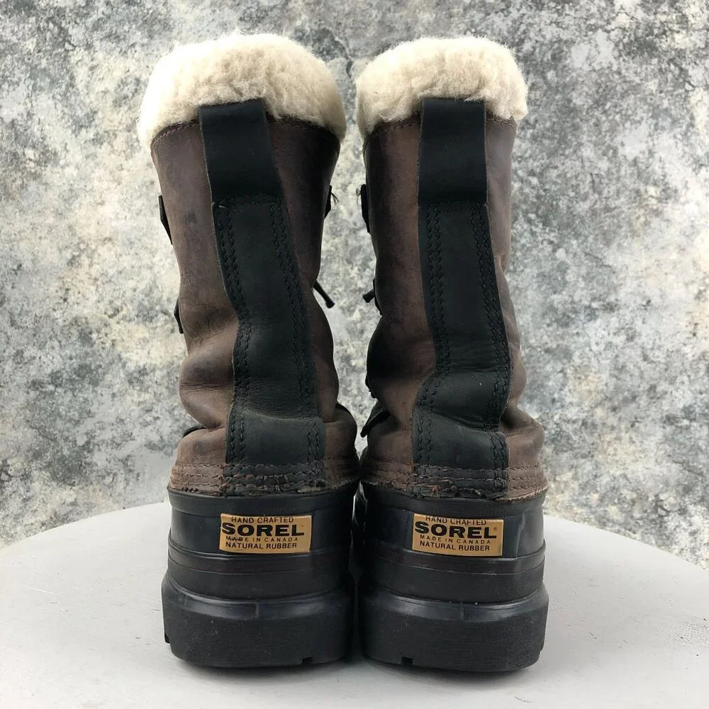 Sorel Men's Size 6 Bighorn Dark Brown Black Leather Lace-Up Lined Winter Boots